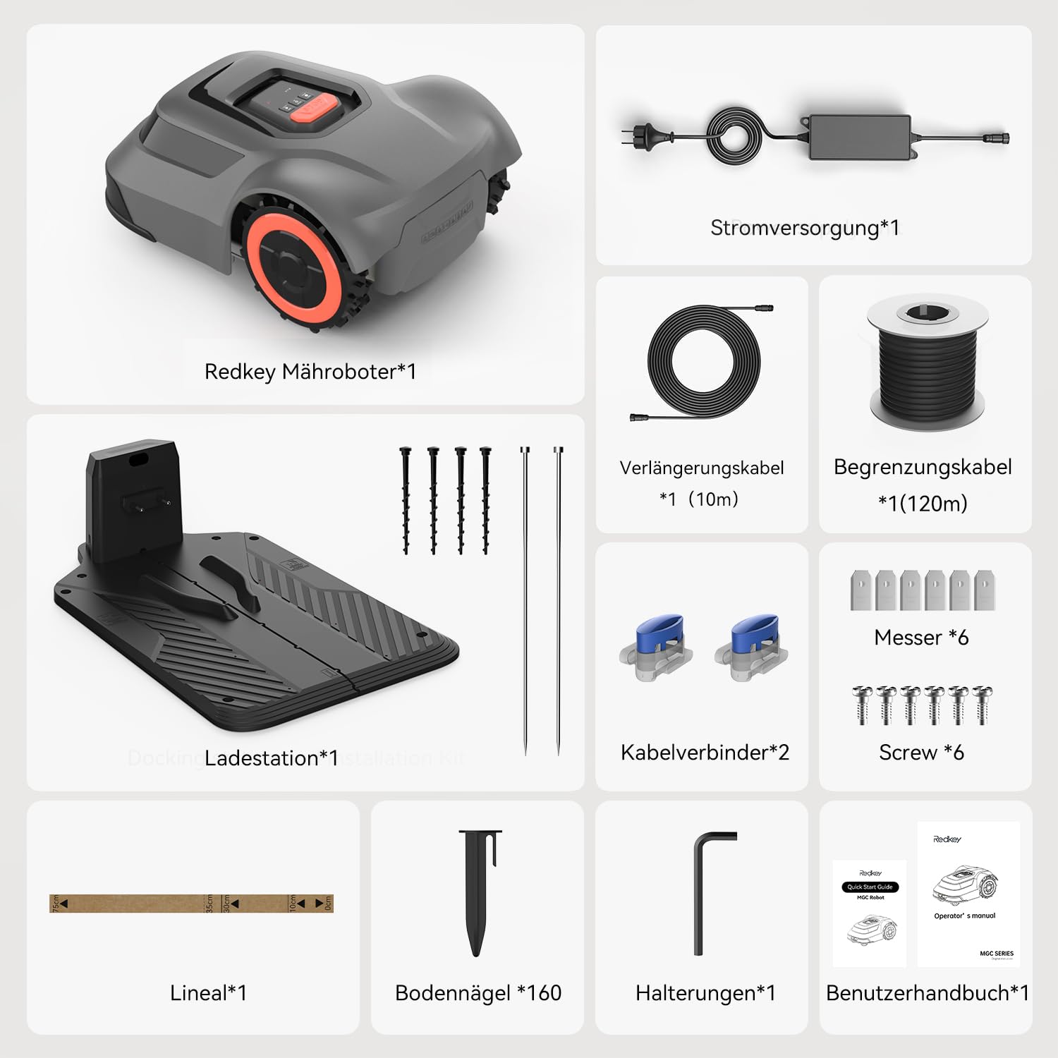 Redkey MGC500 Mähroboter, bis 800m², APP-Steuerung, Automatisch, Kabelbruch-Finder, 45% Steigung, Intelligente Schnitthöhe