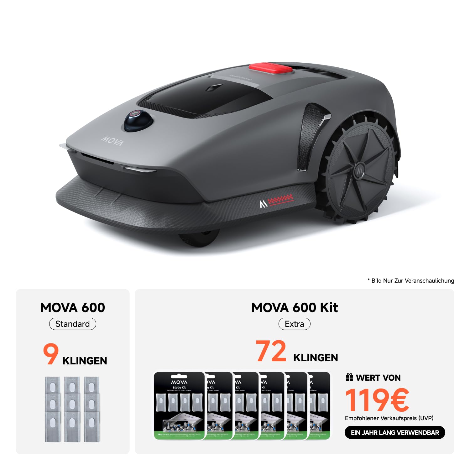 MOVA 600 Mähroboter Set ohne Kabel, bis 800m², 3D-LiDAR Kartierung, Smarte Hindernisvermeidung, App-Steuerung, 81x Messer