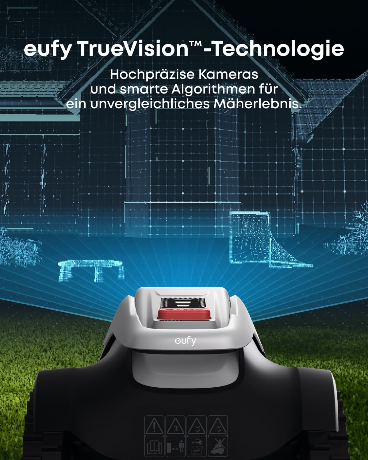 eufy E15 Mähroboter ohne Kabel, TrueVision Navigation, bis 800m², Präziser Randschnitt, Hindernisvermeidung, App-Steuerung