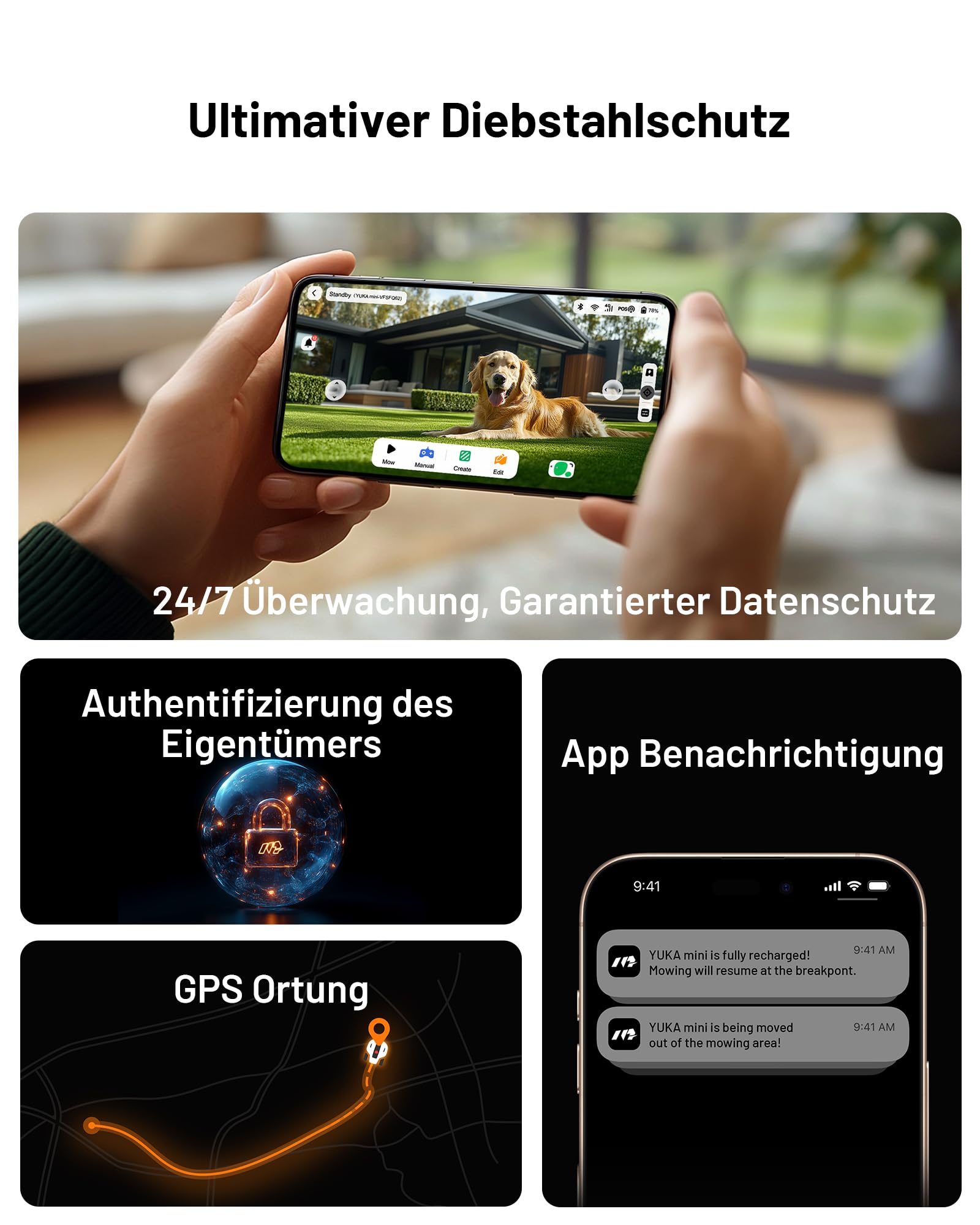 MAMMOTION YUKA Mini 500 Mähroboter ohne Kabel, bis 500m², NetRTK+Vision Navigation, KI Hindernisvermeidung, 4G Modul, 50%