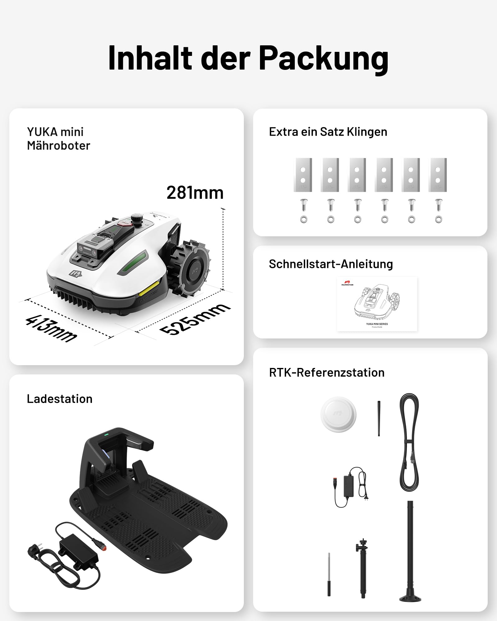 MAMMOTION YUKA Mini 500 Mähroboter ohne Kabel, bis 500m², NetRTK+Vision Navigation, KI Hindernisvermeidung, 4G Modul, 50%
