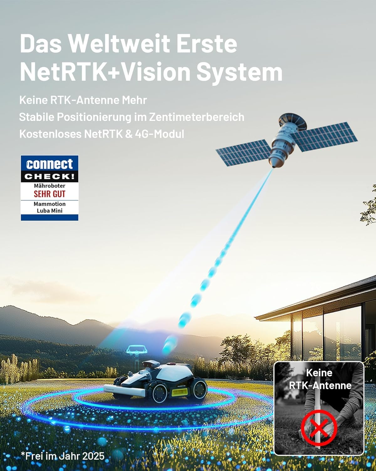 MAMMOTION LUBA mini AWD 800 Mähroboter ohne Kabel, Auto-Kartierung, bis 1000m², NetRTK+Vision, 80% Steigung, 4G Modul