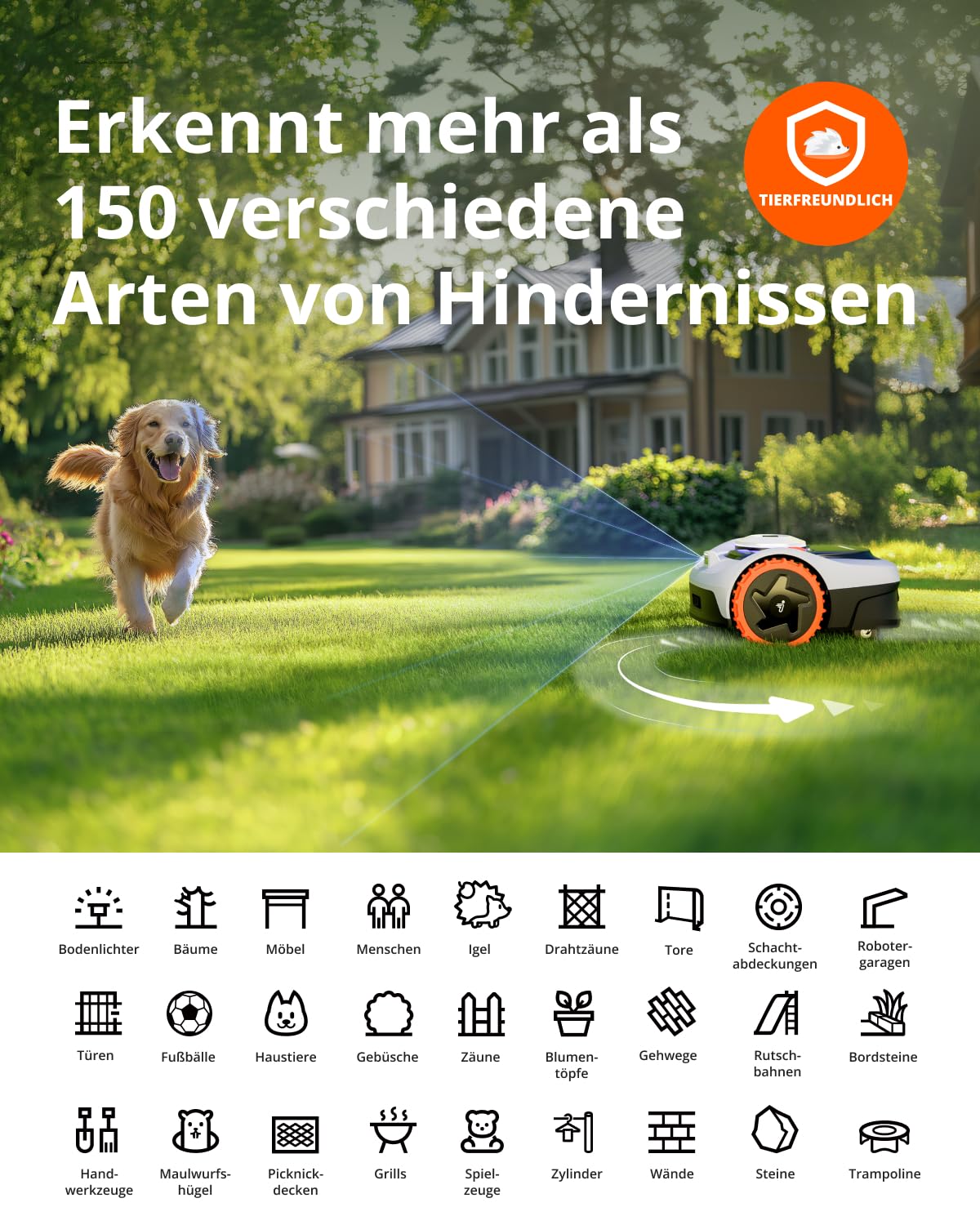 Navimow i105E Mähroboter ohne Kabel, bis 600m², RTK+Vision Navigation, Auto-Kartierung, KI Hindernisvermeidung, Igelschutz