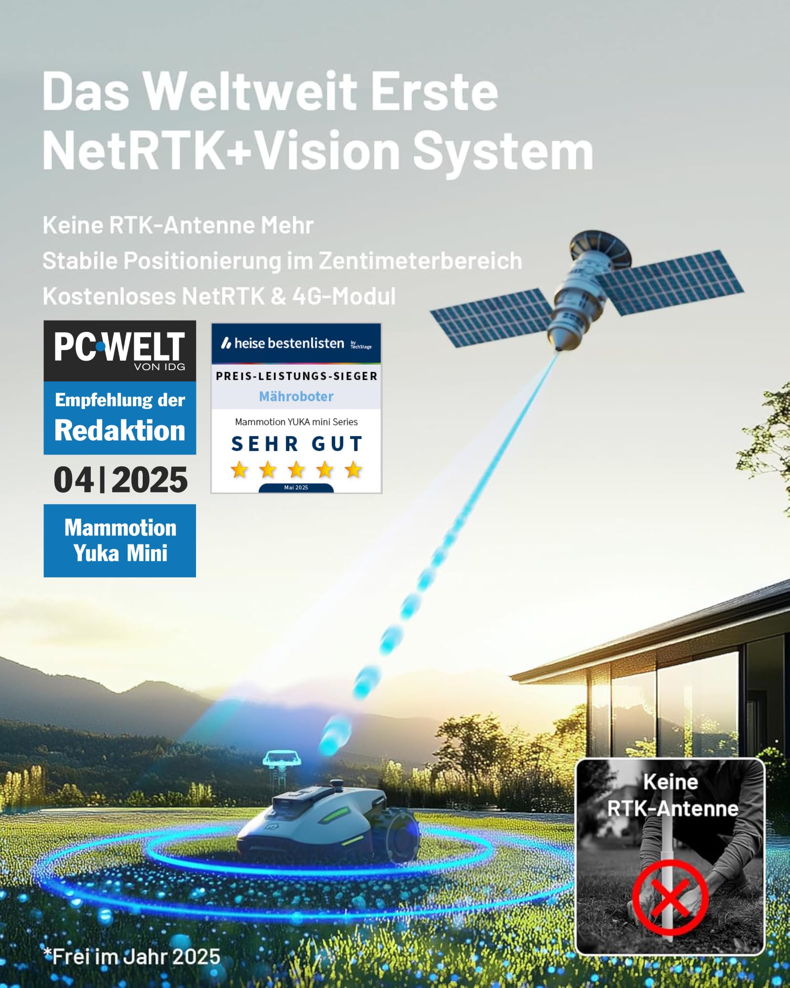 MAMMOTION YUKA Mini 500 Mähroboter ohne Kabel, bis 500m², NetRTK+Vision Navigation, KI Hindernisvermeidung, 4G Modul, 50%