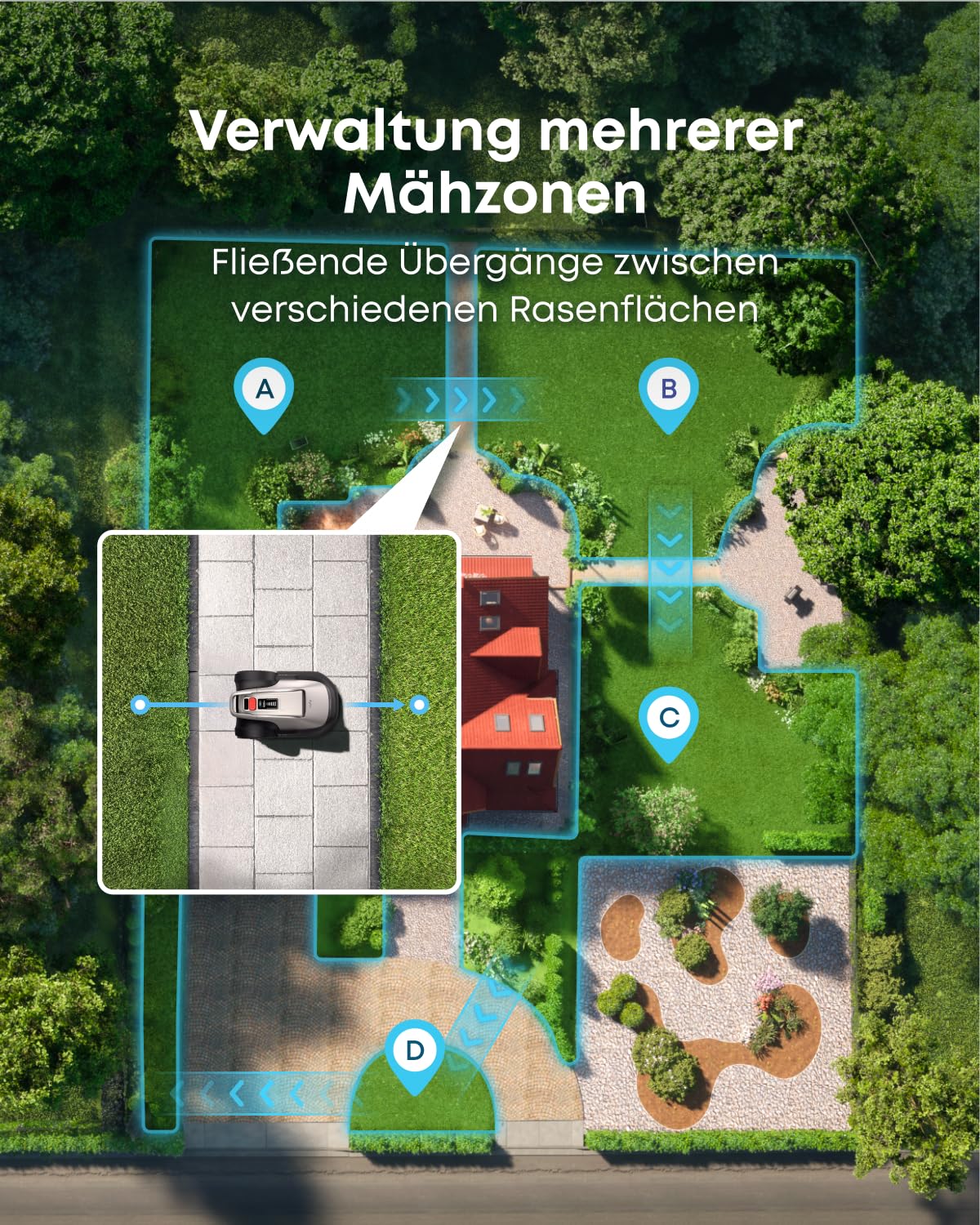 eufy E15 Mähroboter ohne Kabel, TrueVision Navigation, bis 800m², Präziser Randschnitt, Hindernisvermeidung, App-Steuerung
