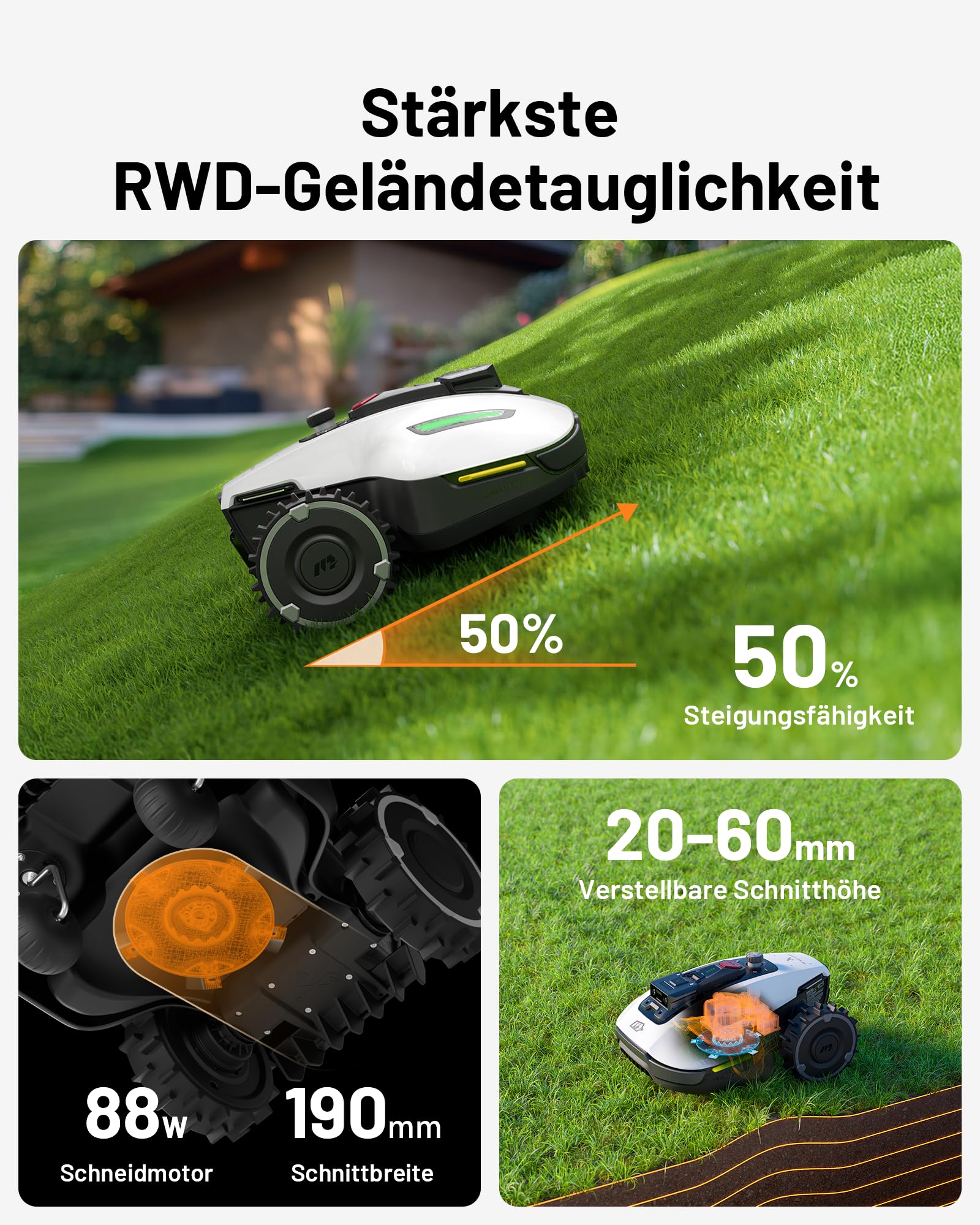 MAMMOTION YUKA Mini 500 Mähroboter ohne Kabel, bis 500m², NetRTK+Vision Navigation, KI Hindernisvermeidung, 4G Modul, 50%