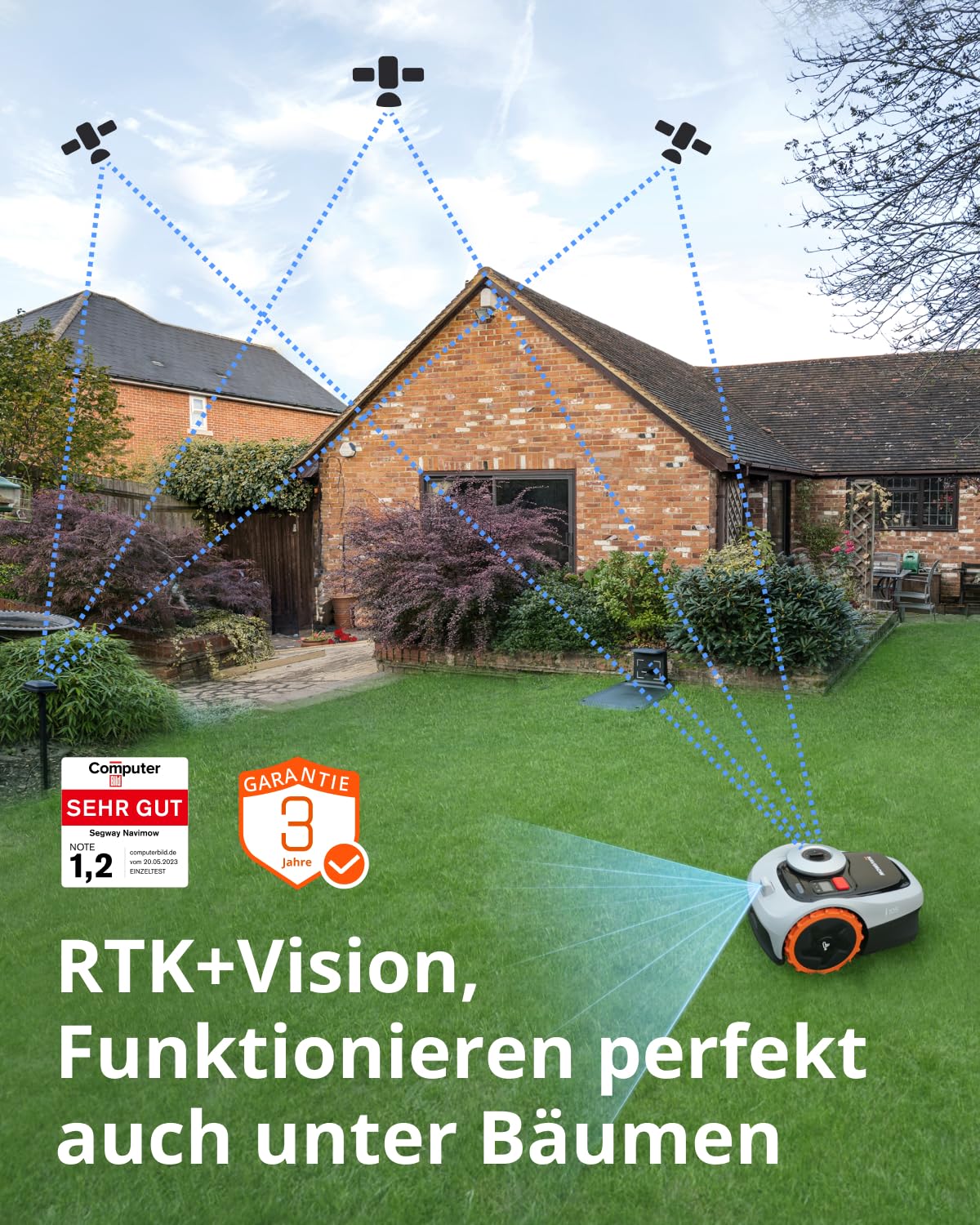 Navimow i105E Mähroboter ohne Kabel, bis 600m², RTK+Vision Navigation, Auto-Kartierung, KI Hindernisvermeidung, Igelschutz