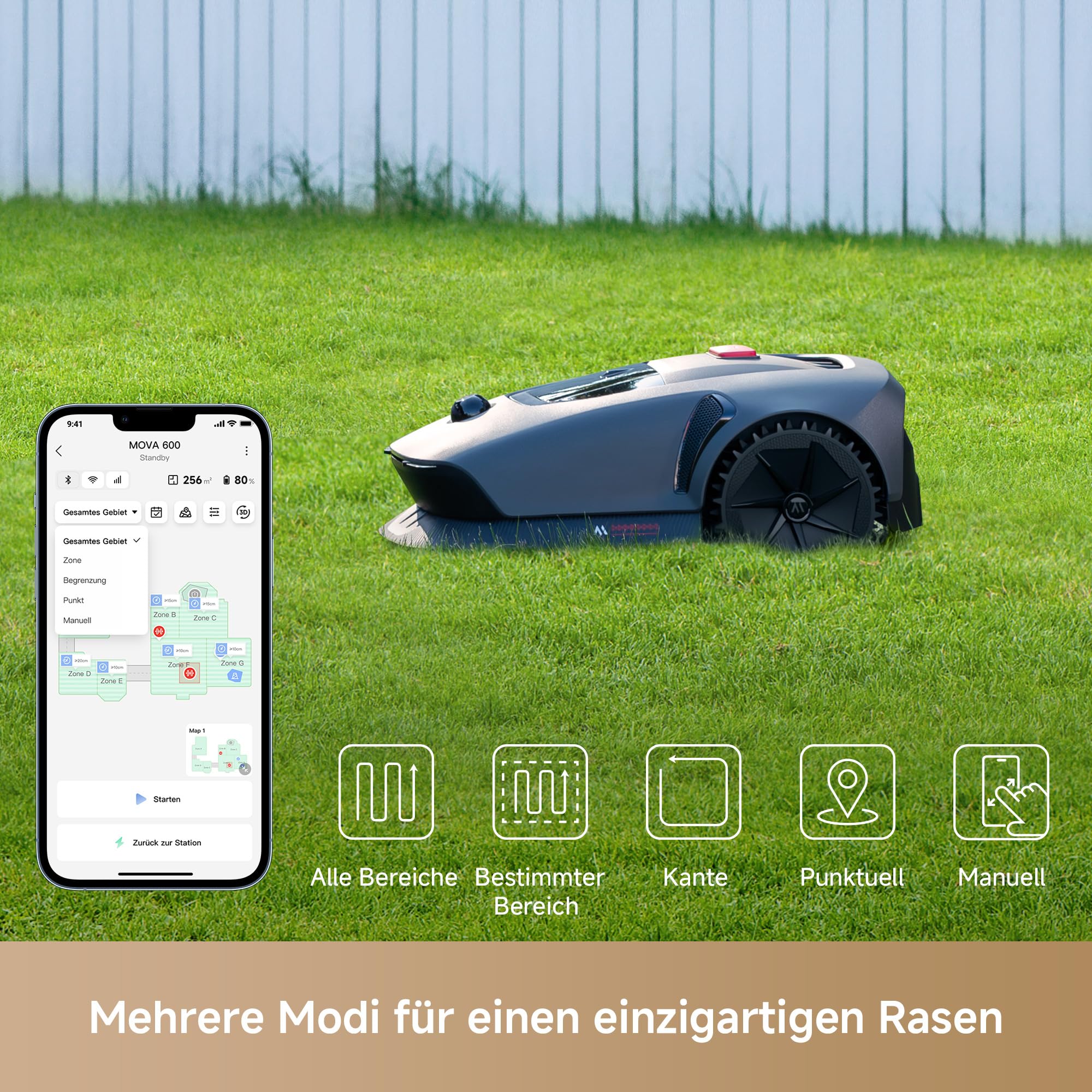MOVA 600 Mähroboter Set ohne Kabel, bis 800m², 3D-LiDAR Kartierung, Smarte Hindernisvermeidung, App-Steuerung, 81x Messer