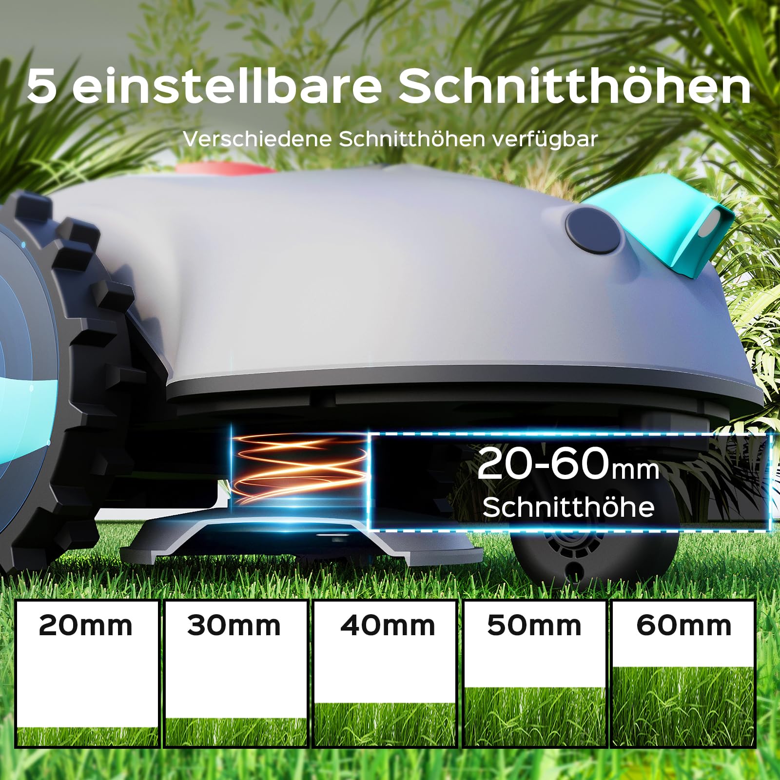 YARDCARE V100 Mähroboter ohne Begrenzungskabel, Vision Navigation, bis 150m², Hinderniserkennung, Ersatzklingen, Spiralschnitt