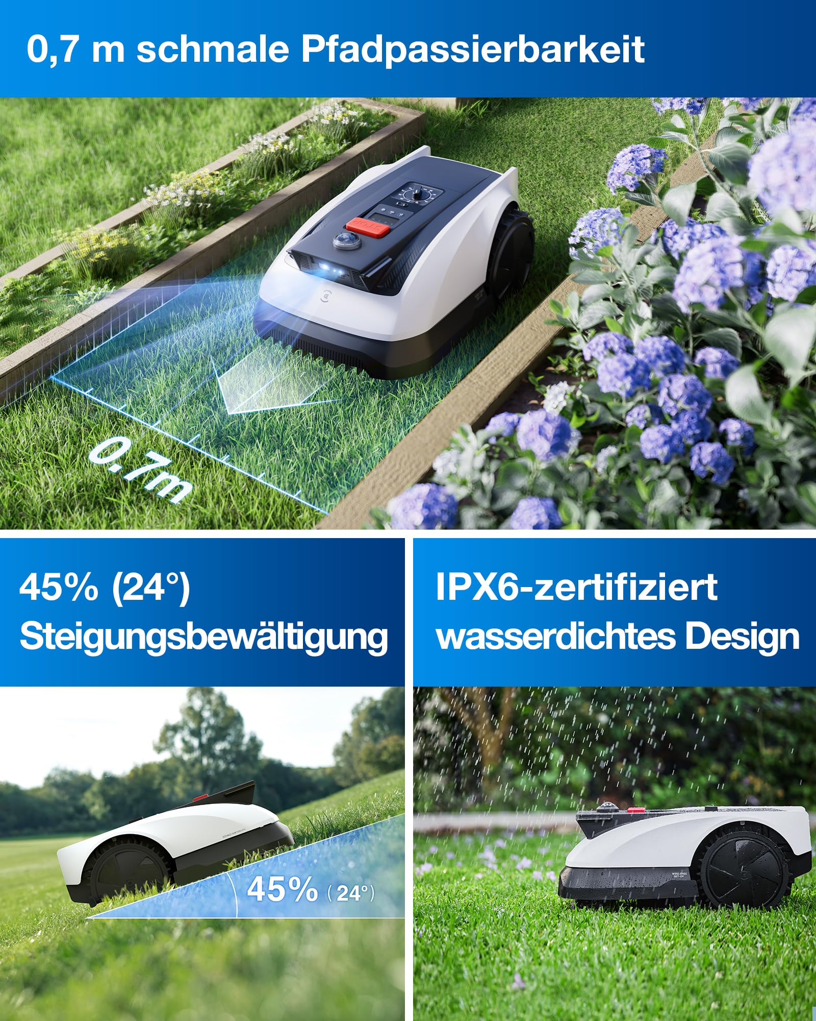 ECOVACS Goat O500 Mähroboter ohne Begrenzungskabel, 500m², Auto-Kartierung, LiDAR Vision Navigation, Setup-frei, 0.7m Engstellen