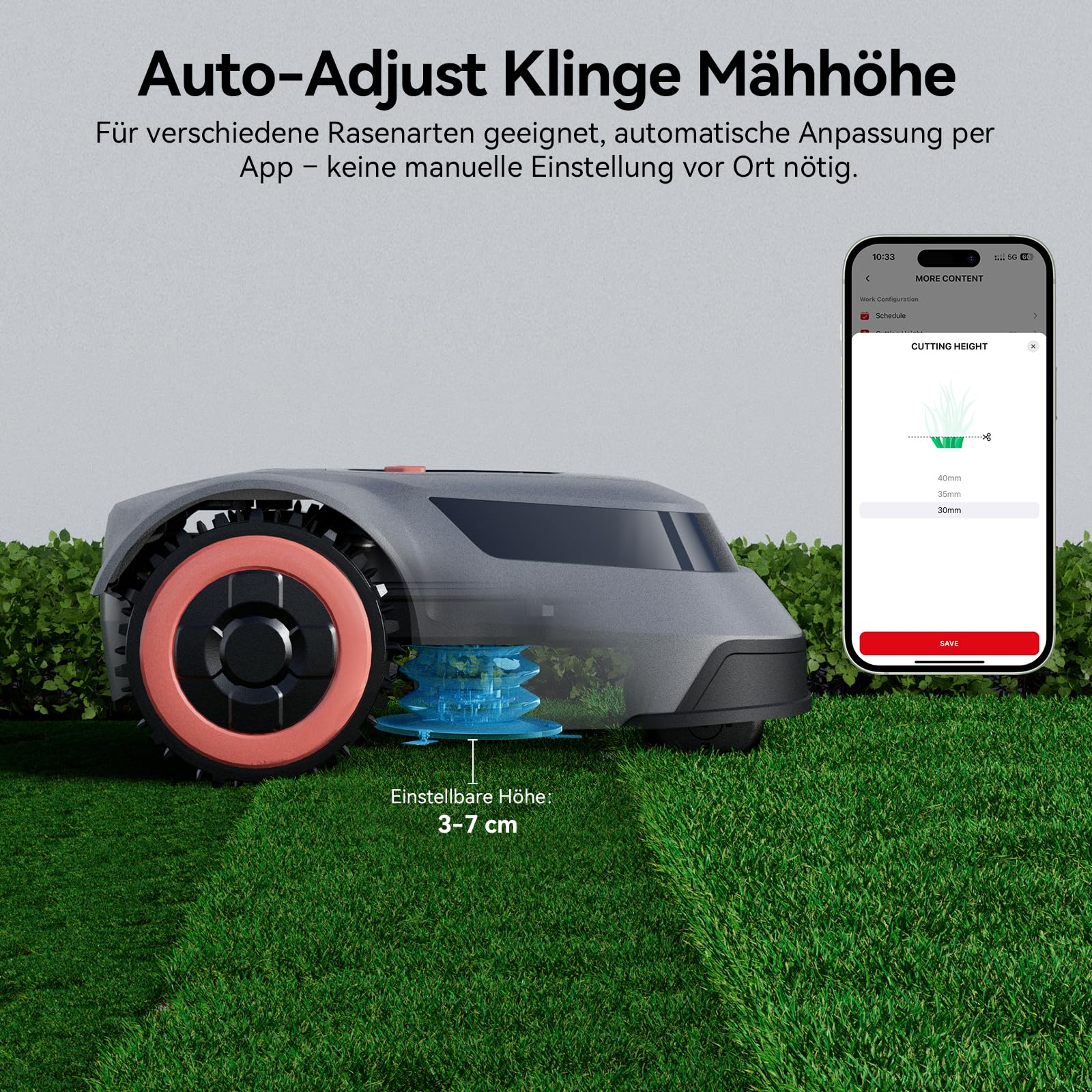 Redkey MGC500 Mähroboter, bis 800m², APP-Steuerung, Automatisch, Kabelbruch-Finder, 45% Steigung, Intelligente Schnitthöhe
