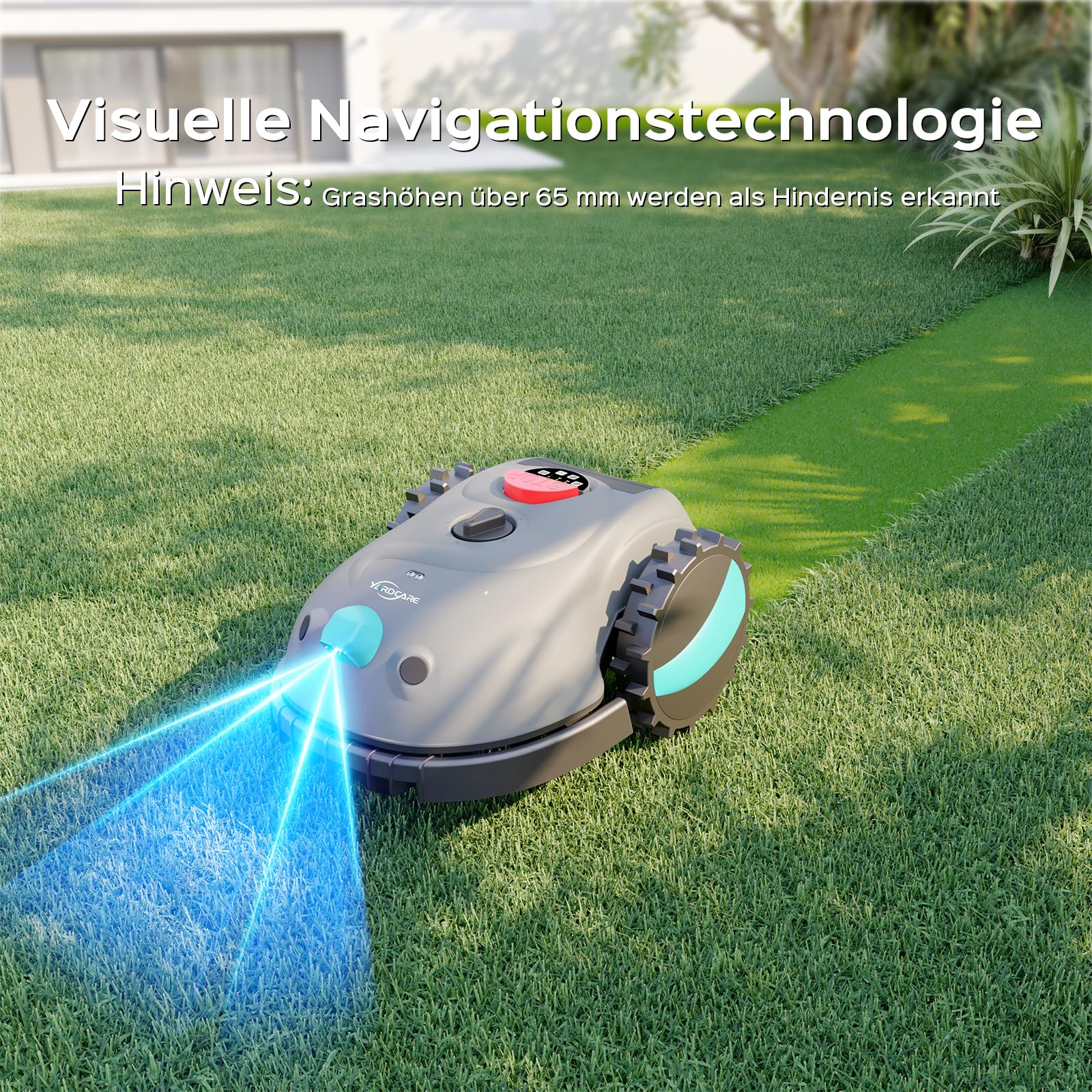 YARDCARE V100 Mähroboter ohne Begrenzungskabel, Vision Navigation, bis 150m², Hinderniserkennung, Ersatzklingen, Spiralschnitt