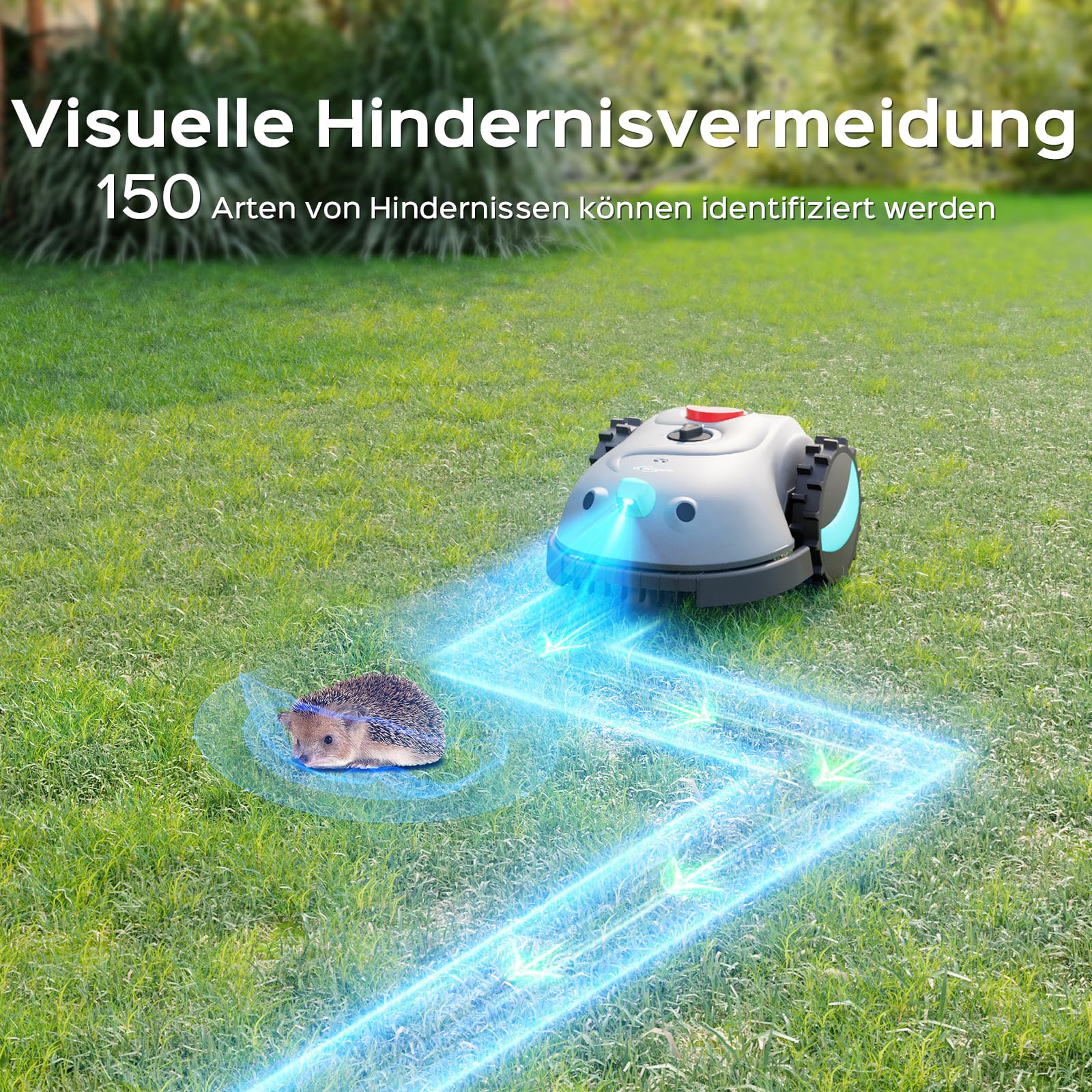 YARDCARE V100 Mähroboter ohne Begrenzungskabel, Vision Navigation, bis 150m², Hinderniserkennung, Ersatzklingen, Spiralschnitt