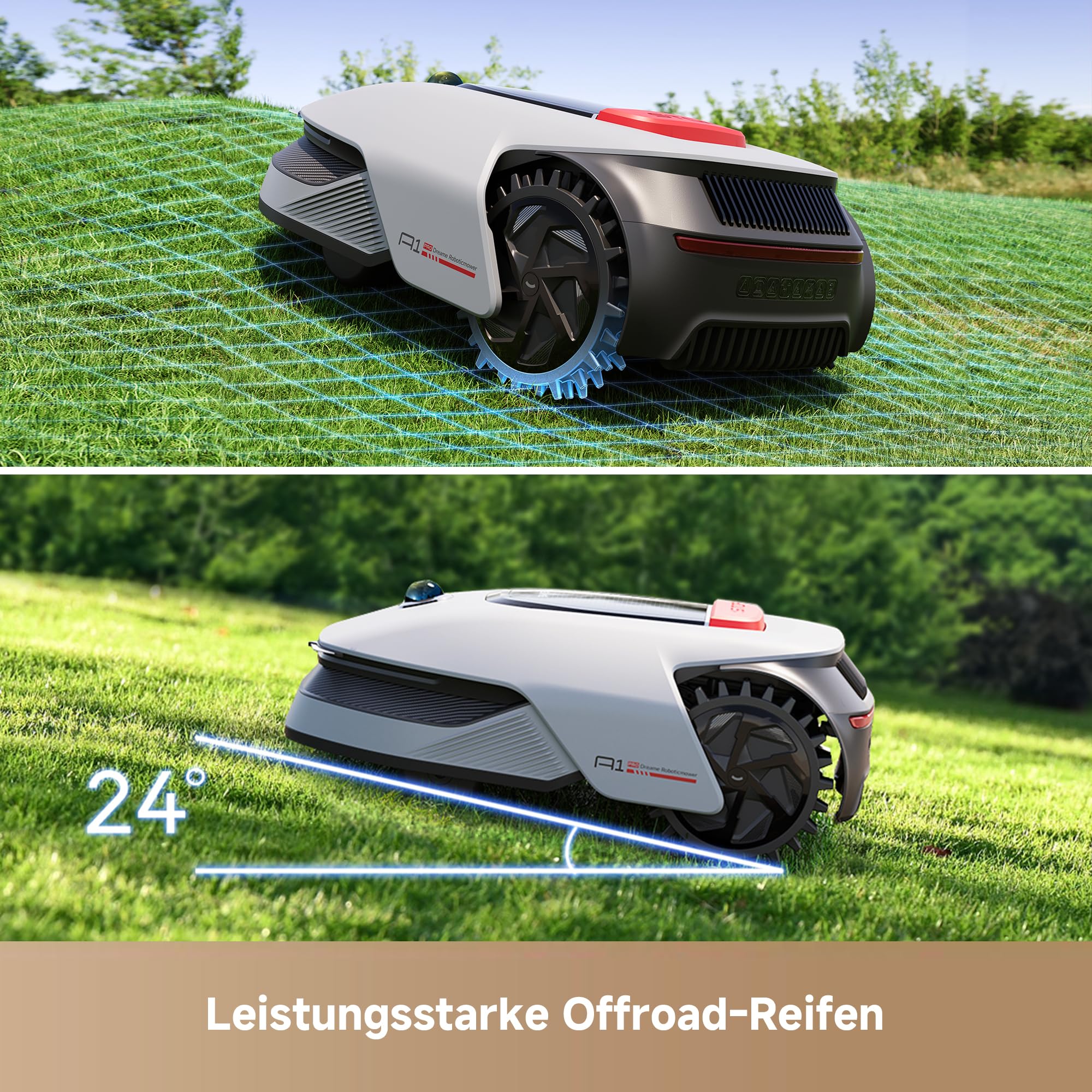 dreame A1 Pro Mähroboter ohne Kabel, 3D-LiDAR, 2000m², OmniSense Technologie, Intelligente Zonen, Hindernisvermeidung, App