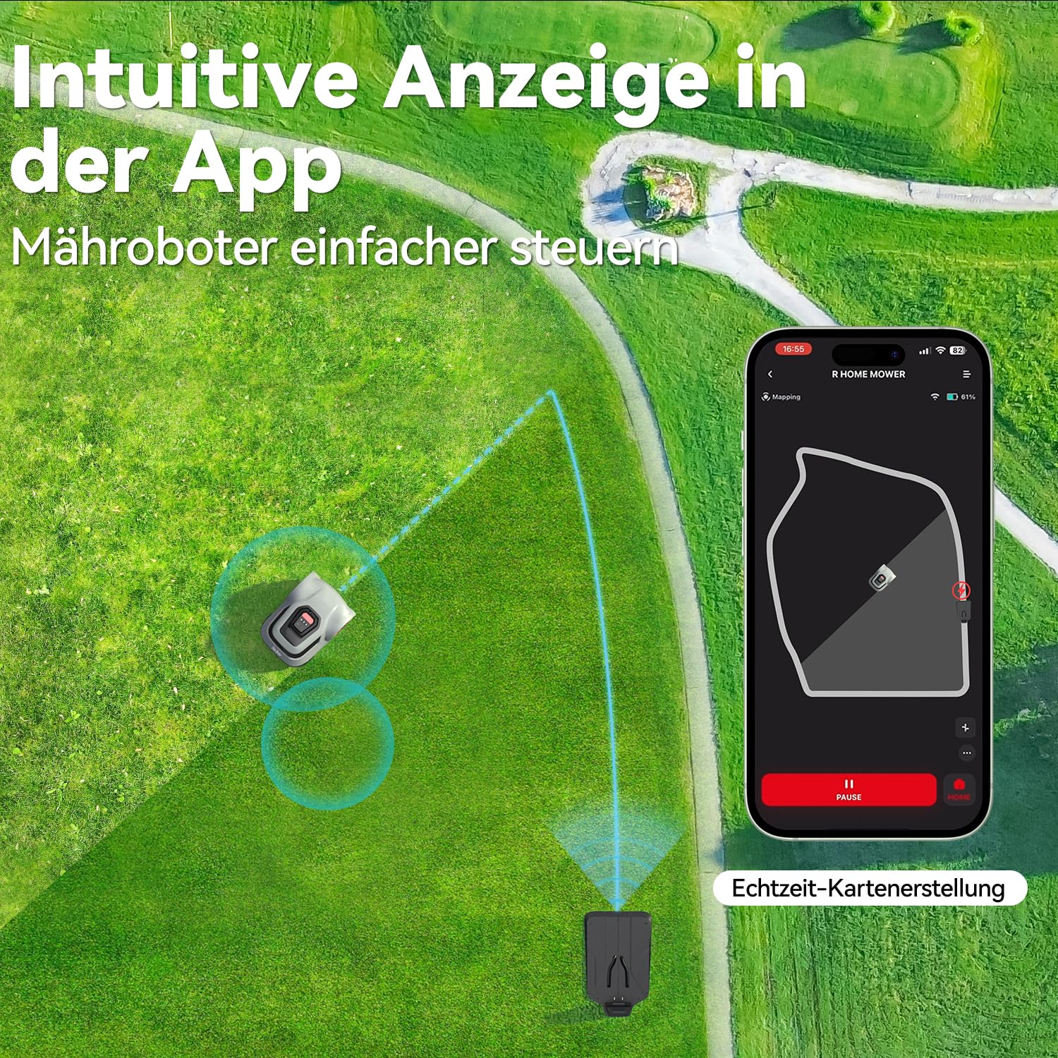 Redkey MGC500 Mähroboter, bis 800m², APP-Steuerung, Automatisch, Kabelbruch-Finder, 45% Steigung, Intelligente Schnitthöhe