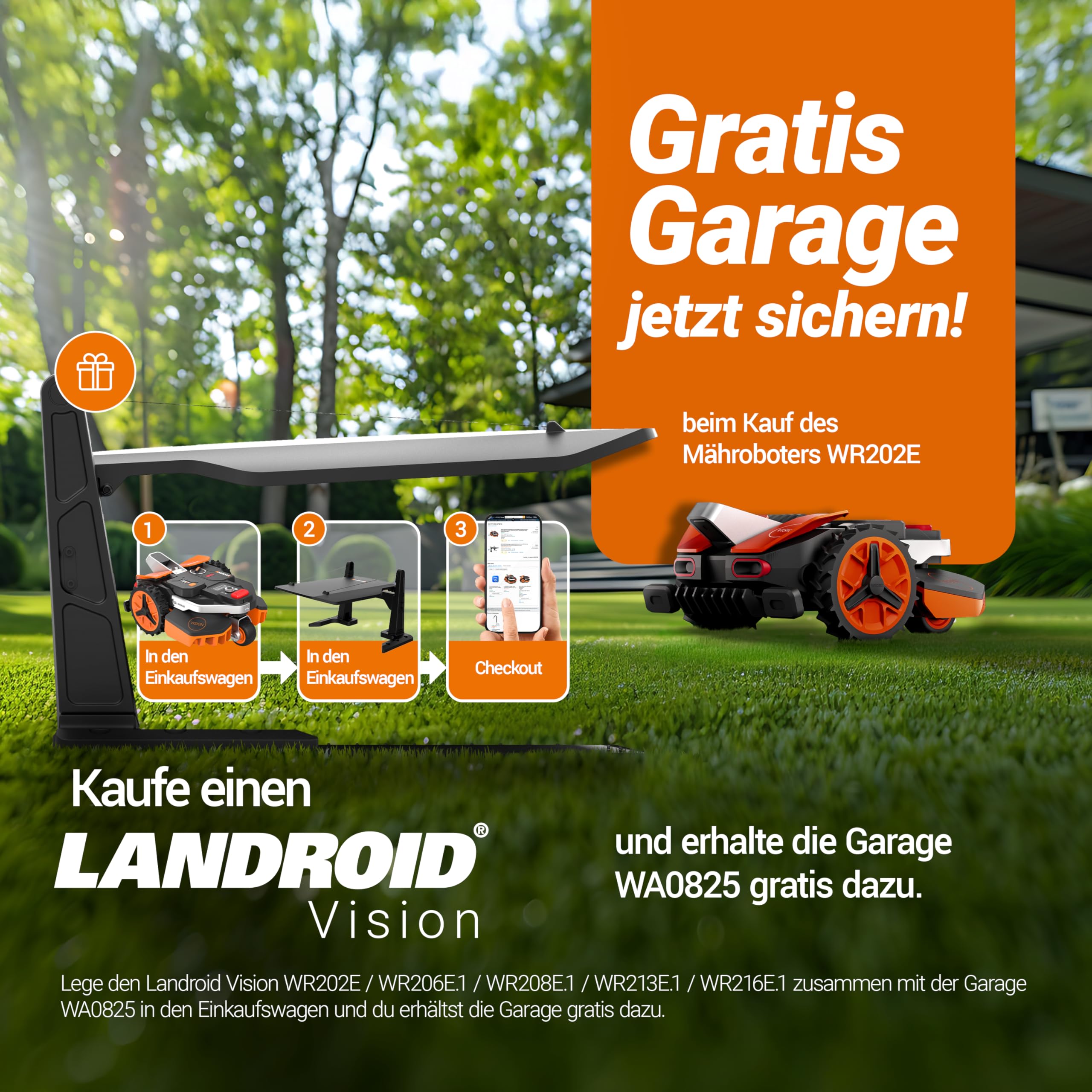 WORX Landroid Vision S250 Mähroboter ohne Kabel, bis 250m², KI Hindernisvermeidung, WLAN & Bluetooth, Igelschutz, Smart App